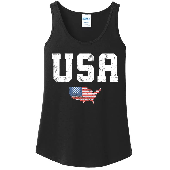 Usa Patriotic American Flag July 4th Ladies Essential Tank