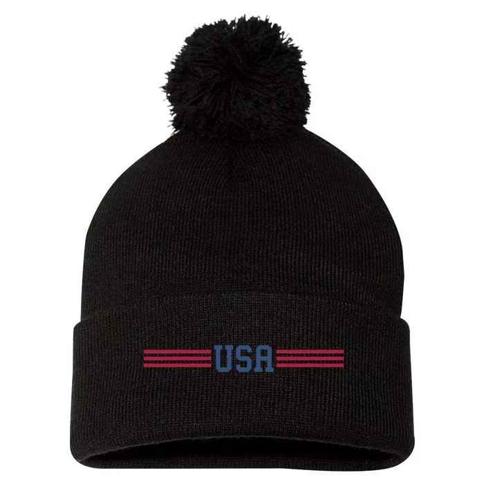 USA Patriotic American White Pom Pom 12in Knit Beanie