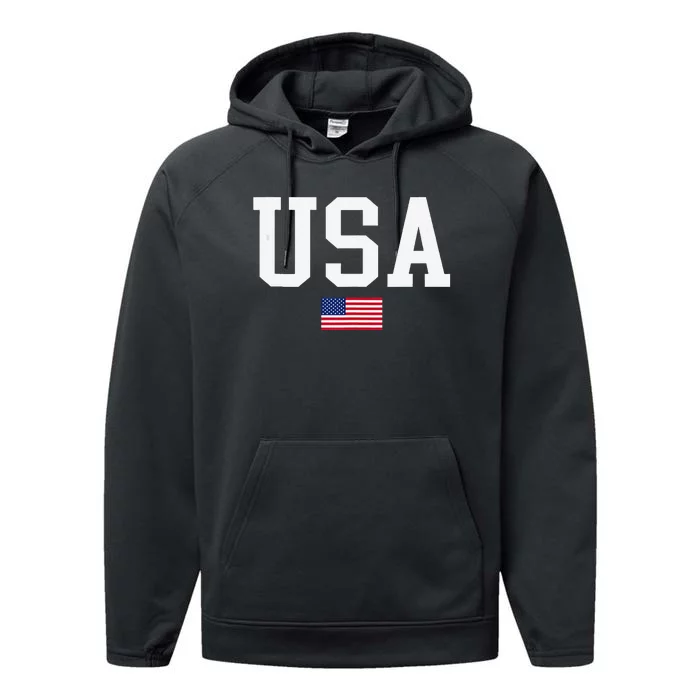 Usa Patriotic American Flag For Us Performance Fleece Hoodie