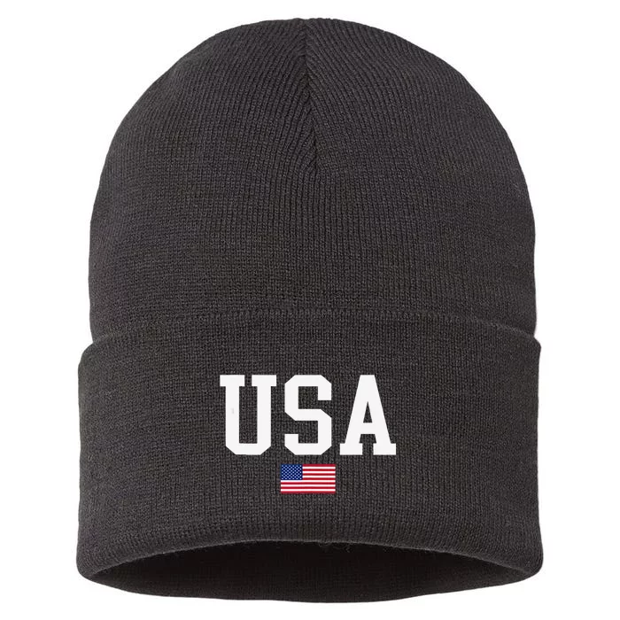 Usa Patriotic American Flag For Us Sustainable Knit Beanie