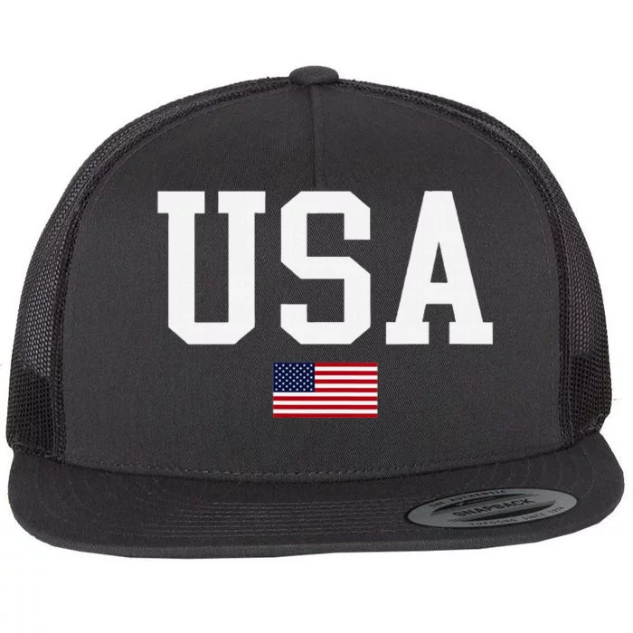 Usa Patriotic American Flag Us V Neck Flat Bill Trucker Hat