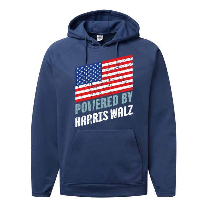 Usa Powered By Harris Walz Flag Of United States Of America Gift Performance Fleece Hoodie