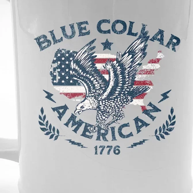 Usa Patriotic Blue Collar American Working Man Front & Back Beer Stein