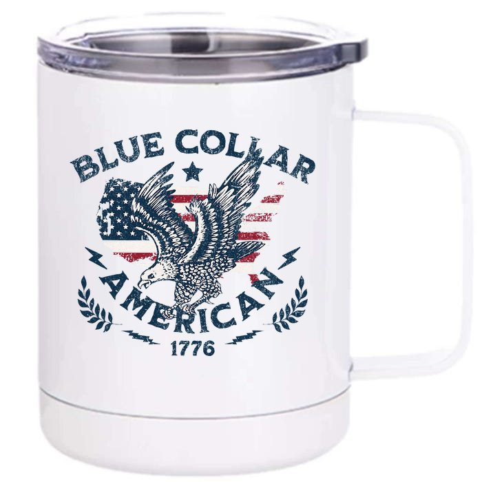 Usa Patriotic Blue Collar American Working Man Front & Back 12oz Stainless Steel Tumbler Cup