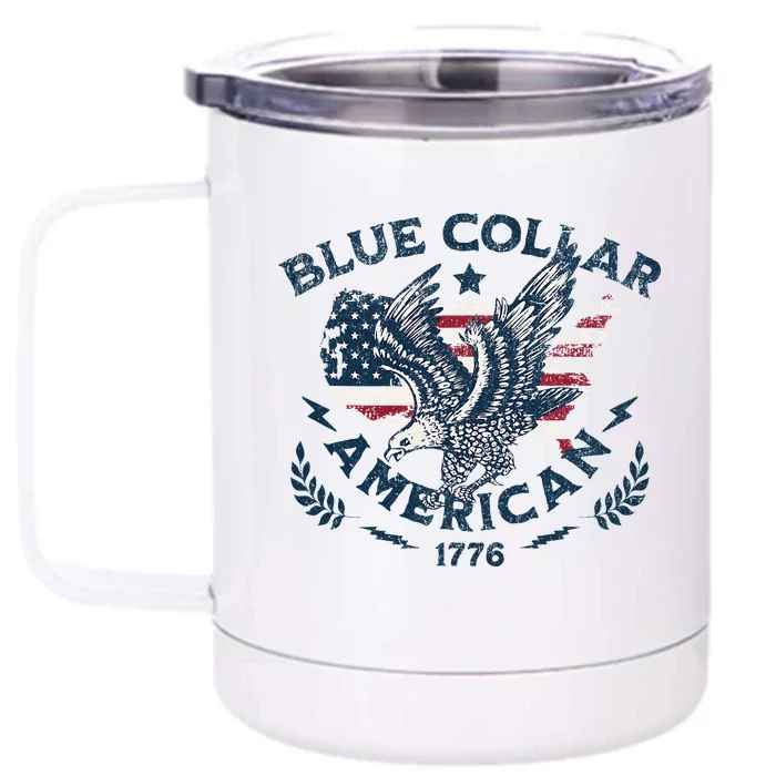 Usa Patriotic Blue Collar American Working Man Front & Back 12oz Stainless Steel Tumbler Cup