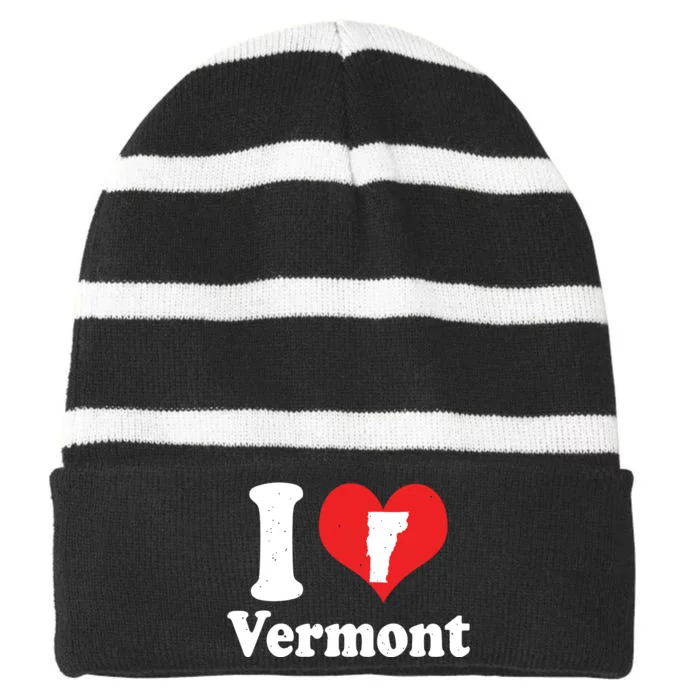 Us Proud Citizen America Love State I Heart Vermont Striped Beanie with Solid Band