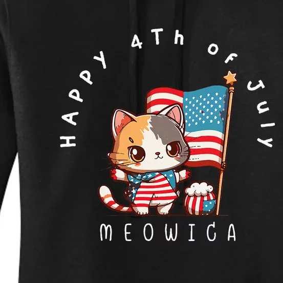 USA Patriotic Cat celebrating the 4th of July MEOICA Women's Pullover Hoodie