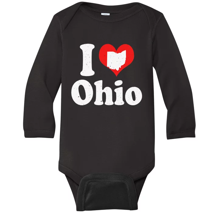 US Proud Citizen America Love State I Heart Ohio Baby Long Sleeve Bodysuit