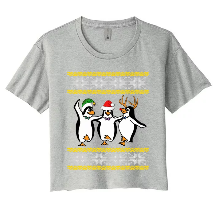 Ugly Penguin Christmas Squad Dancing Waddling Xmas Funny Gift Women's Crop Top Tee