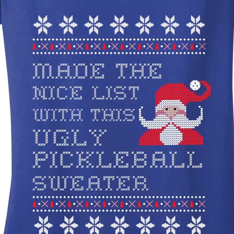 Ugly Pickleball Christmas Sweater Gift Women's V-Neck T-Shirt