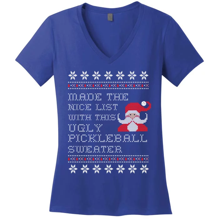 Ugly Pickleball Christmas Sweater Gift Women's V-Neck T-Shirt