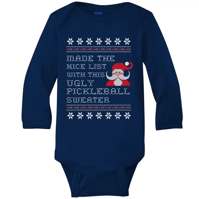 Ugly Pickleball Christmas Sweater Gift Baby Long Sleeve Bodysuit