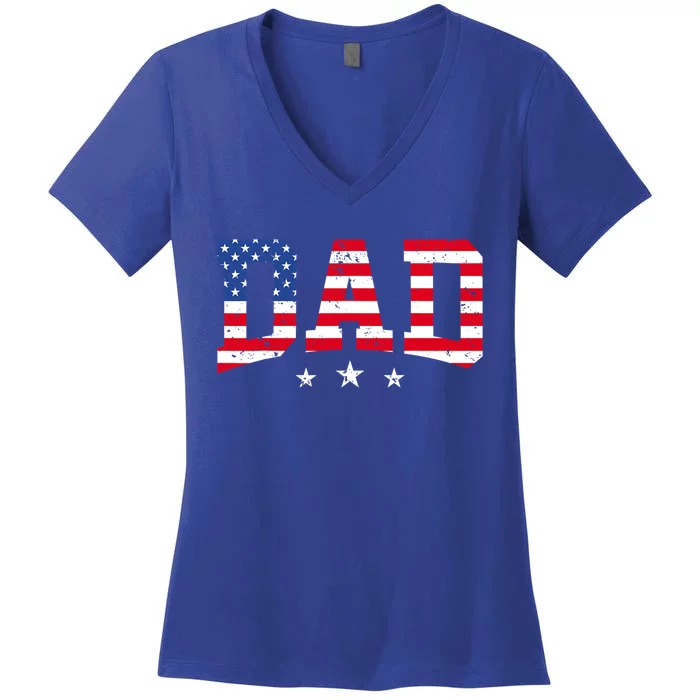 Usa Patriotic Dad Fathers Day American Flag 4th Of July Dad Funny Gift Women's V-Neck T-Shirt