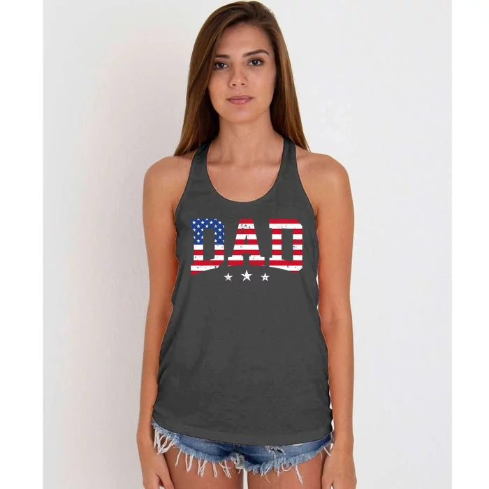 USA Patriotic Dad Father's Day American Flag 4th Of July Dad Women's Knotted Racerback Tank