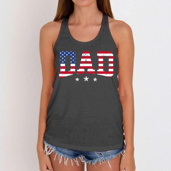 USA Patriotic Dad Father's Day American Flag 4th Of July Dad Women's Knotted Racerback Tank