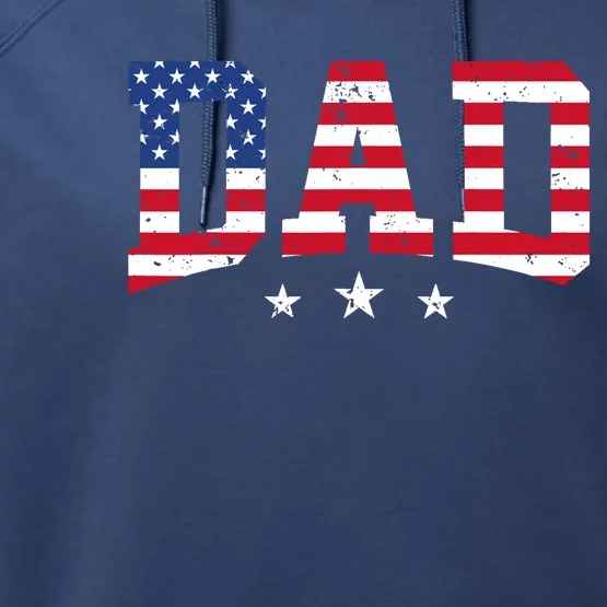 USA Patriotic Dad Father's Day American Flag 4th Of July Dad Performance Fleece Hoodie