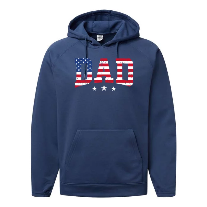 USA Patriotic Dad Father's Day American Flag 4th Of July Dad Performance Fleece Hoodie