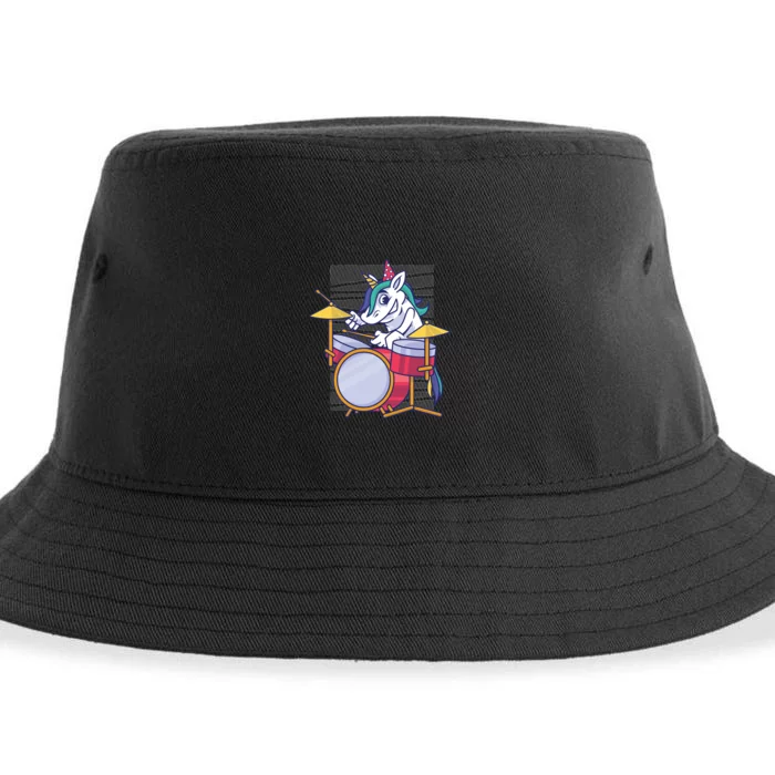 Unicorn Playing Drum Sustainable Bucket Hat