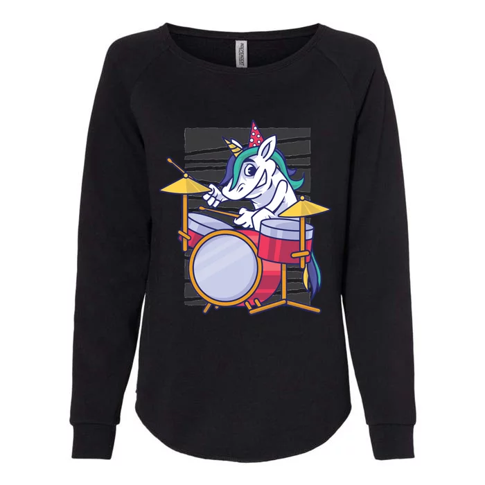 Unicorn Playing Drum Womens California Wash Sweatshirt