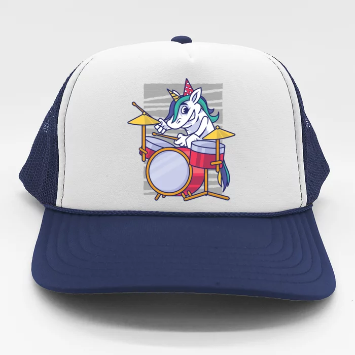 Unicorn Playing Drum Trucker Hat