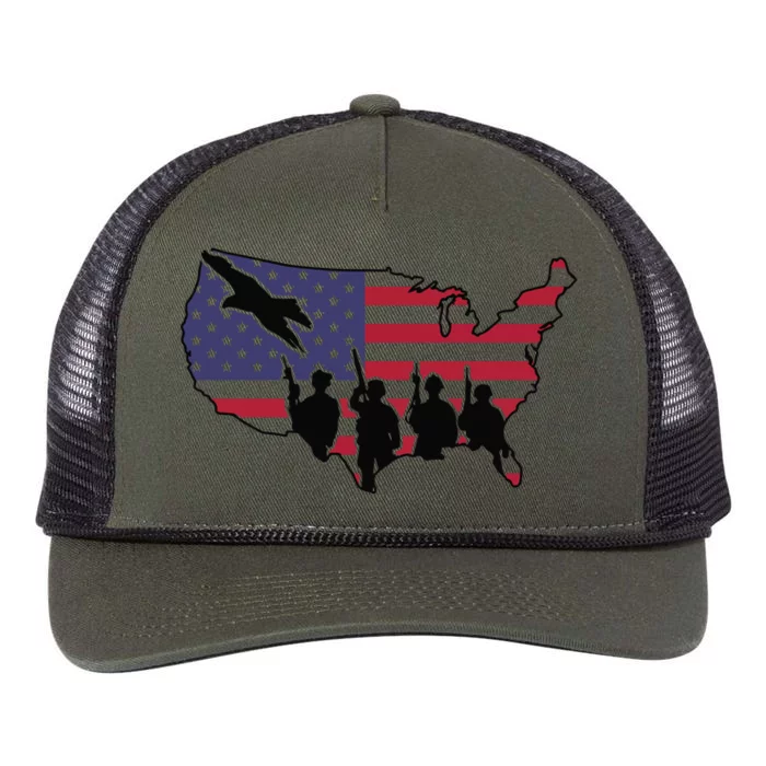 US Patriotic Eagle Soldier  Military Retro Rope Trucker Hat Cap