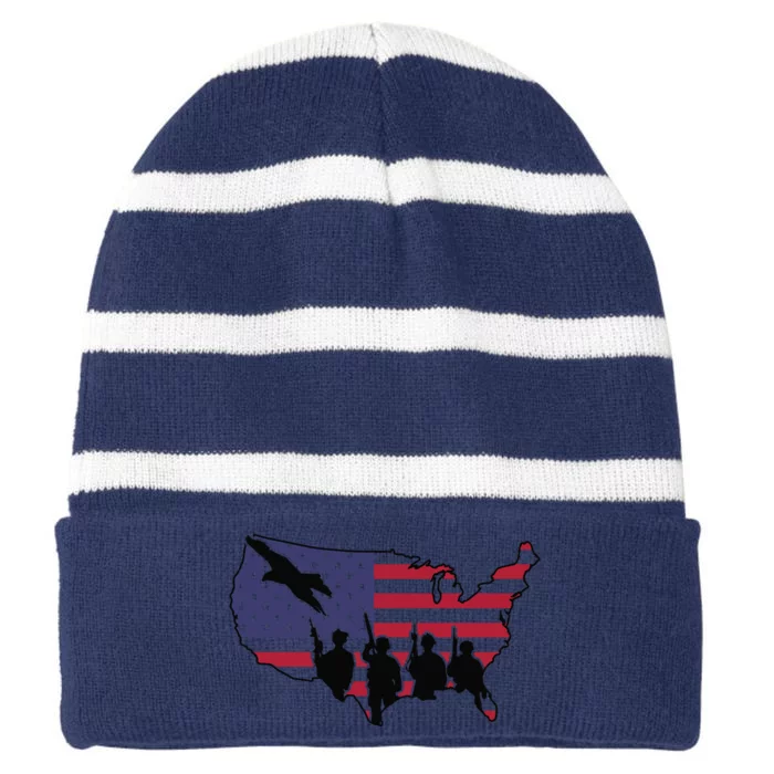 US Patriotic Eagle Soldier  Military Striped Beanie with Solid Band