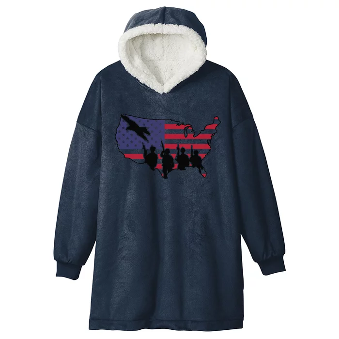 US Patriotic Eagle Soldier  Military Hooded Wearable Blanket