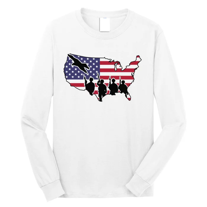 US Patriotic Eagle Soldier  Military Long Sleeve Shirt