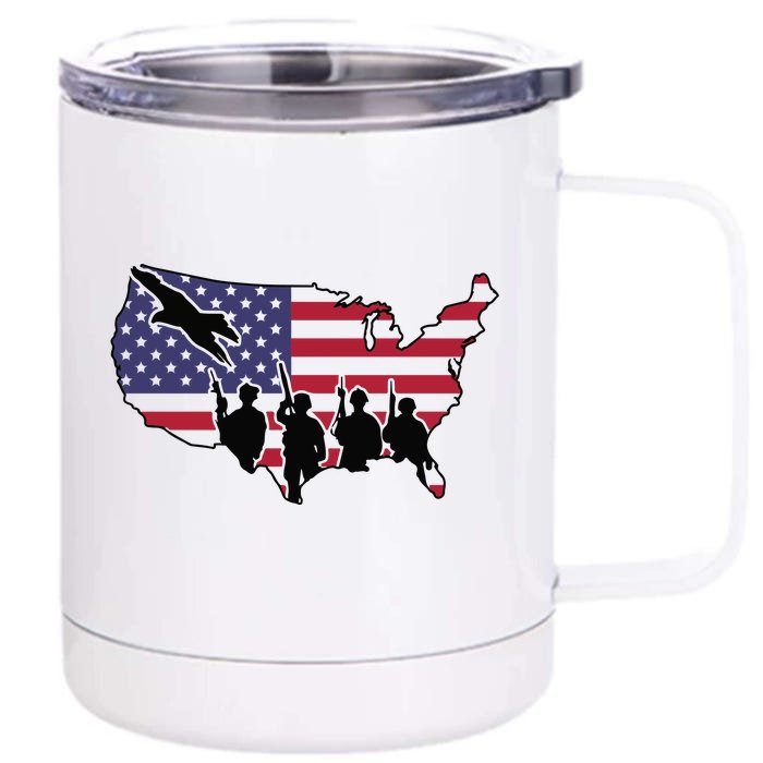 US Patriotic Eagle Soldier  Military Front & Back 12oz Stainless Steel Tumbler Cup