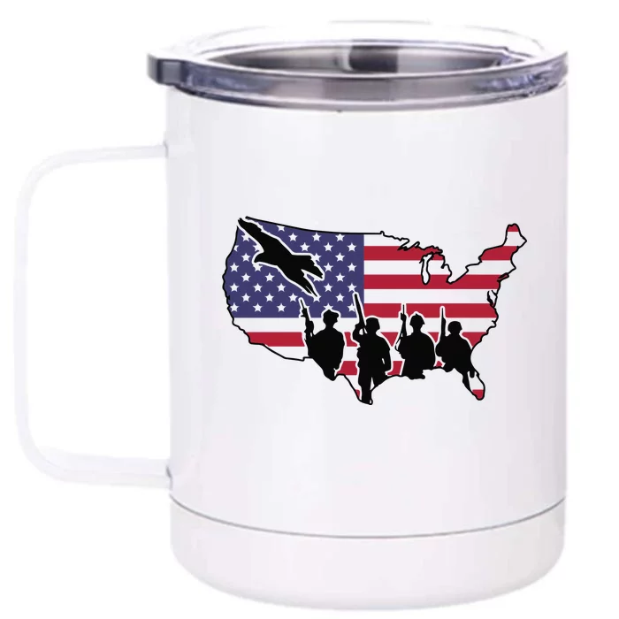 US Patriotic Eagle Soldier  Military Front & Back 12oz Stainless Steel Tumbler Cup