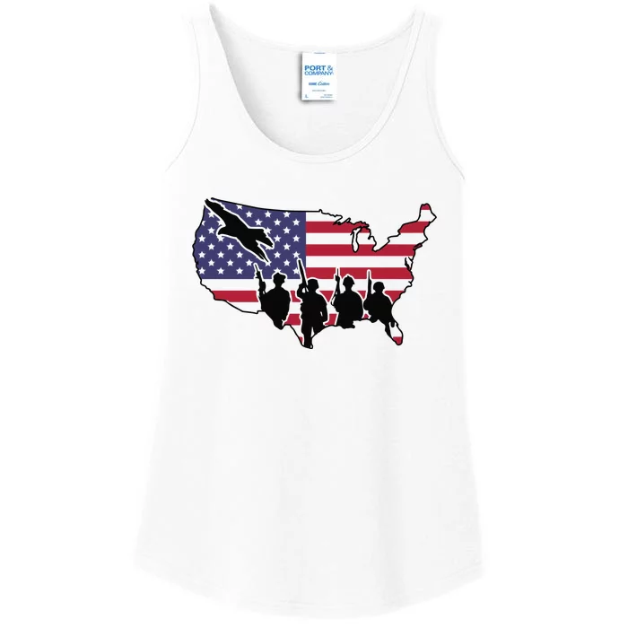 US Patriotic Eagle Soldier  Military Ladies Essential Tank