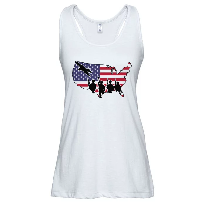 US Patriotic Eagle Soldier  Military Ladies Essential Flowy Tank