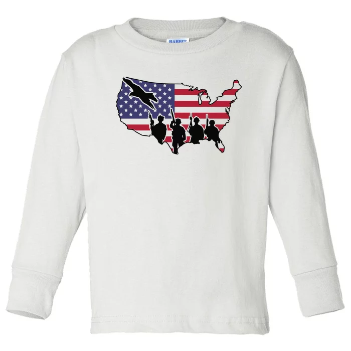 US Patriotic Eagle Soldier  Military Toddler Long Sleeve Shirt