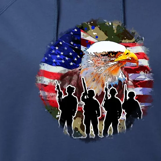 US Patriotic Eagle Soldier  Military Performance Fleece Hoodie