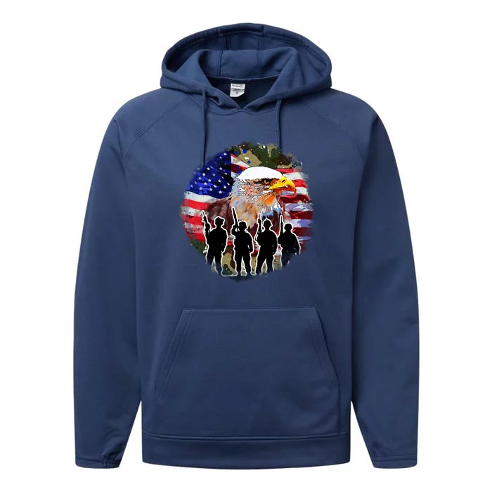 US Patriotic Eagle Soldier  Military Performance Fleece Hoodie