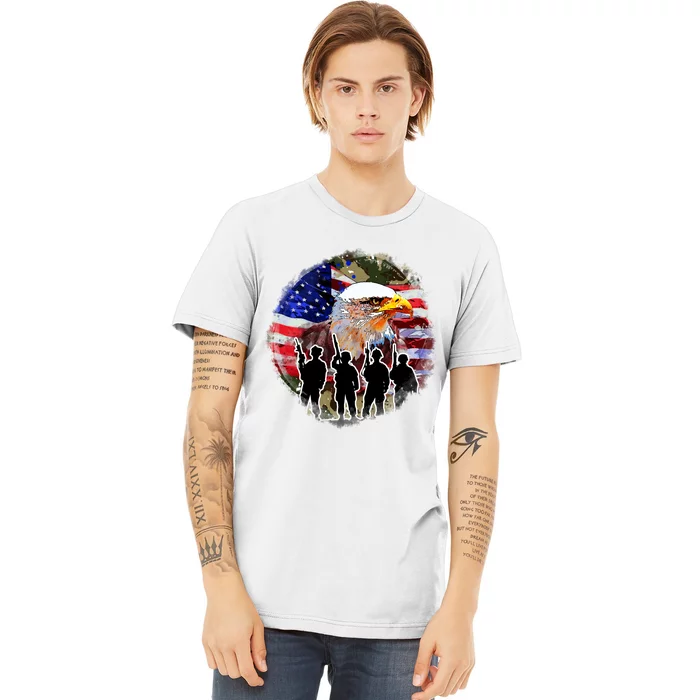 US Patriotic Eagle Soldier  Military Premium T-Shirt