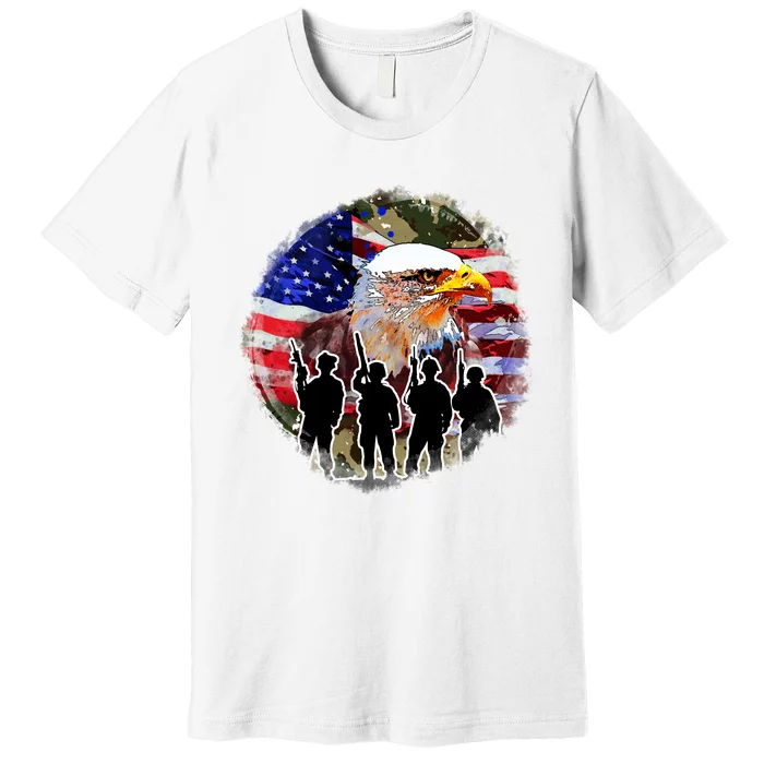 US Patriotic Eagle Soldier  Military Premium T-Shirt