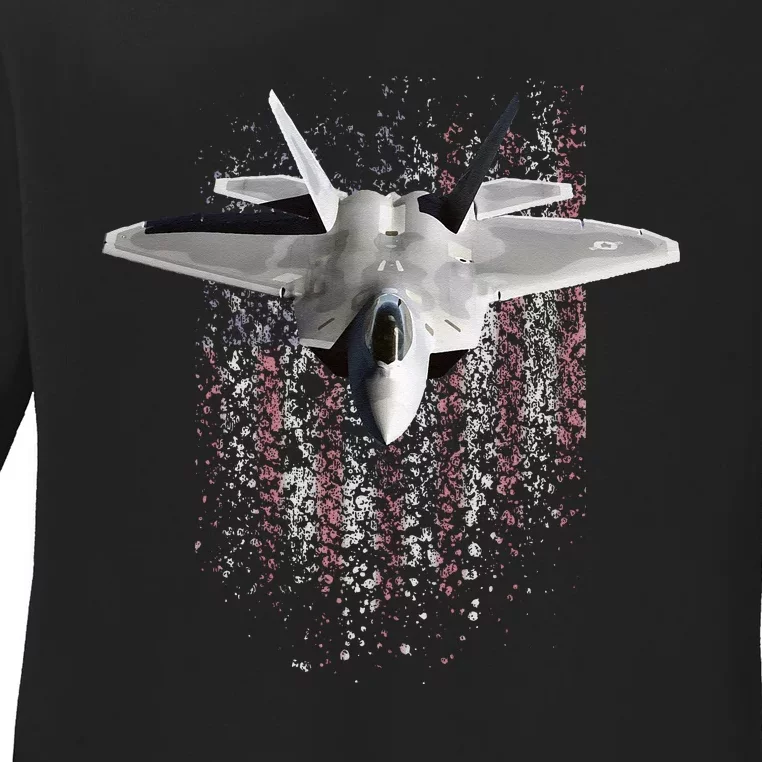 USA Patriotic Fighter Jet American Flag Design For Patriots Ladies Long Sleeve Shirt