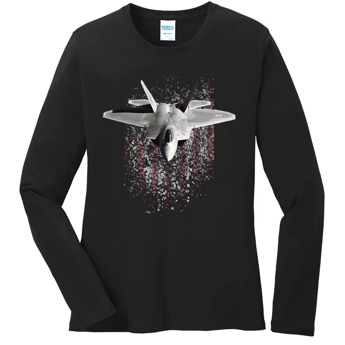 USA Patriotic Fighter Jet American Flag Design For Patriots Ladies Long Sleeve Shirt