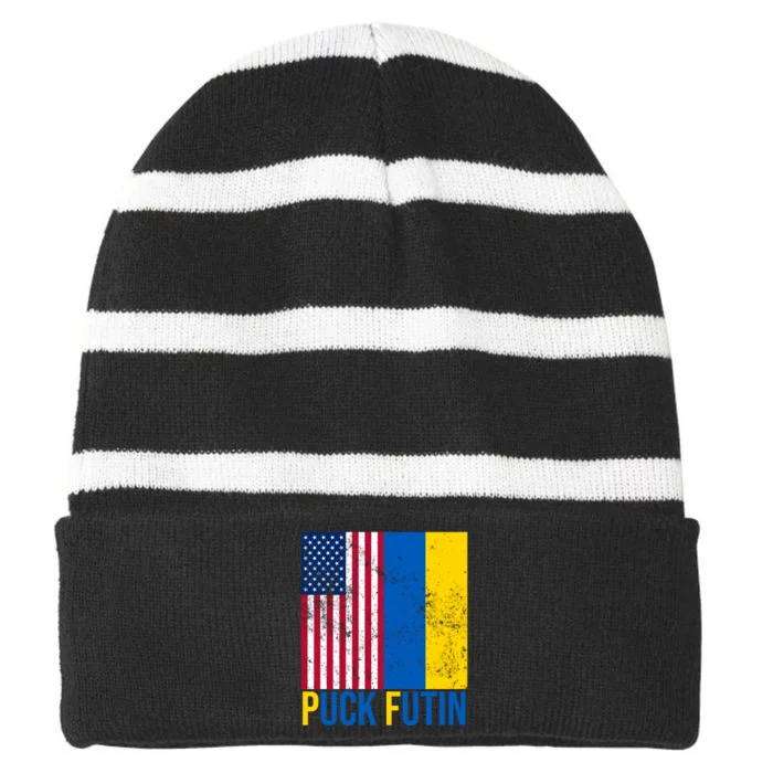 Ukraine Puck Futin USA Flag Striped Beanie with Solid Band