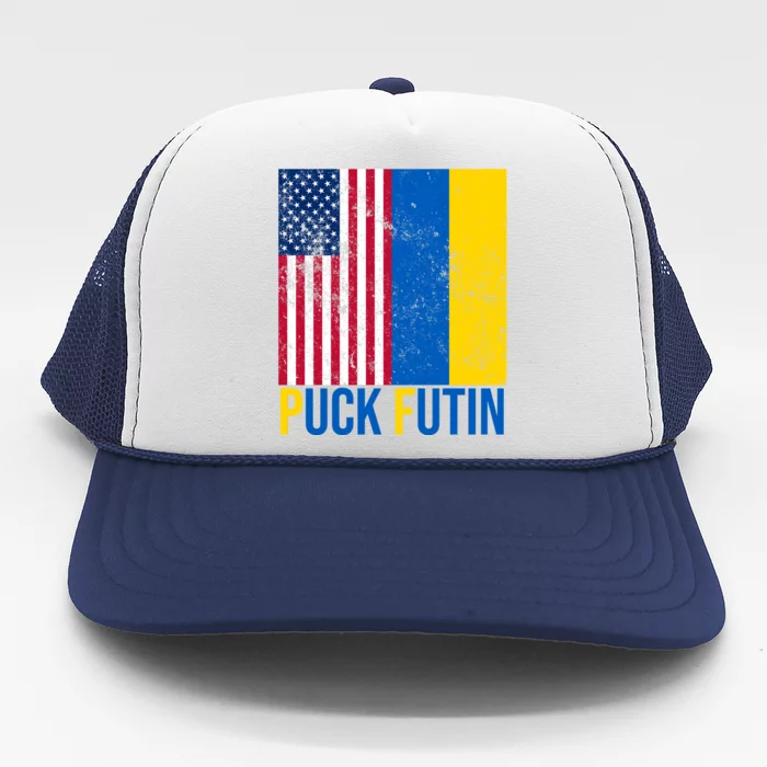 Ukraine Puck Futin USA Flag Trucker Hat