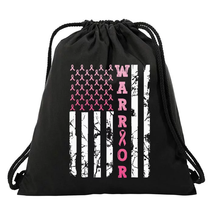 USA Pink Flag Awareness Month October Breast Cancer Warrior Drawstring Bag