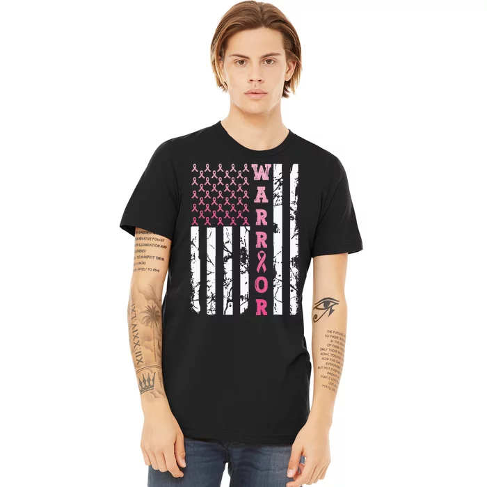 USA Pink Flag Awareness Month October Breast Cancer Warrior Premium T-Shirt