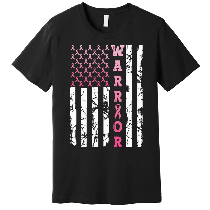 USA Pink Flag Awareness Month October Breast Cancer Warrior Premium T-Shirt