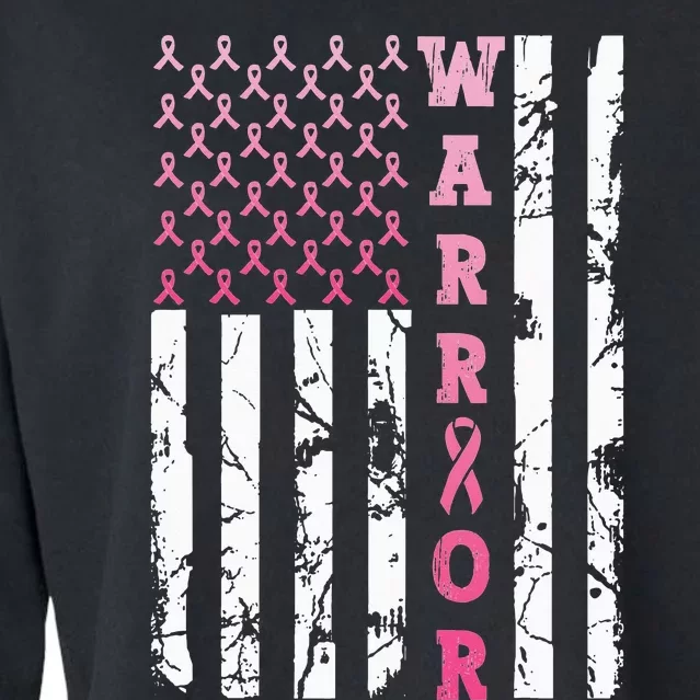 USA Pink Flag Awareness Month October Breast Cancer Warrior Cropped Pullover Crew