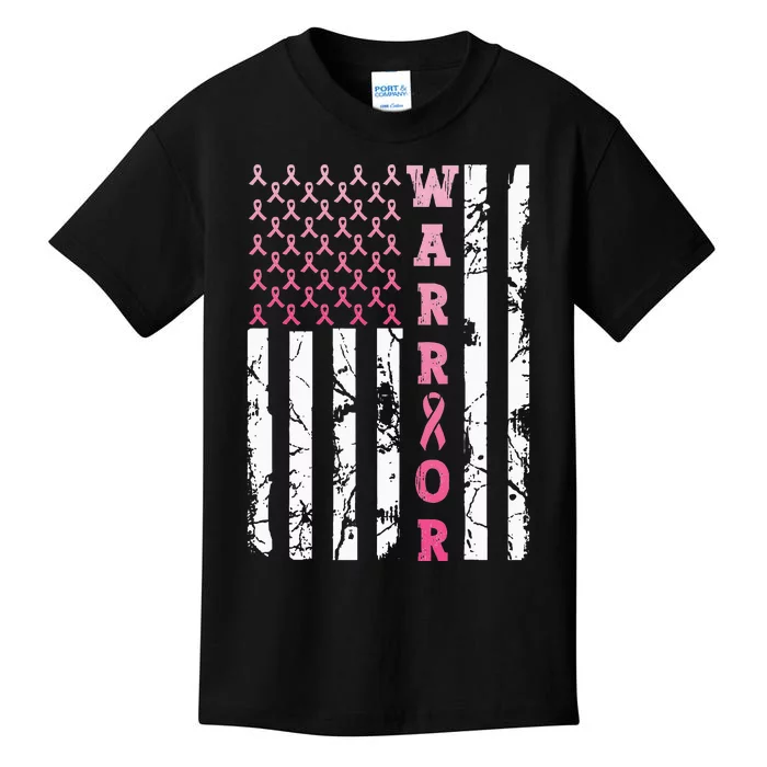 USA Pink Flag Awareness Month October Breast Cancer Warrior Kids T-Shirt