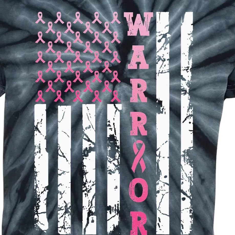 USA Pink Flag Awareness Month October Breast Cancer Warrior Kids Tie-Dye T-Shirt