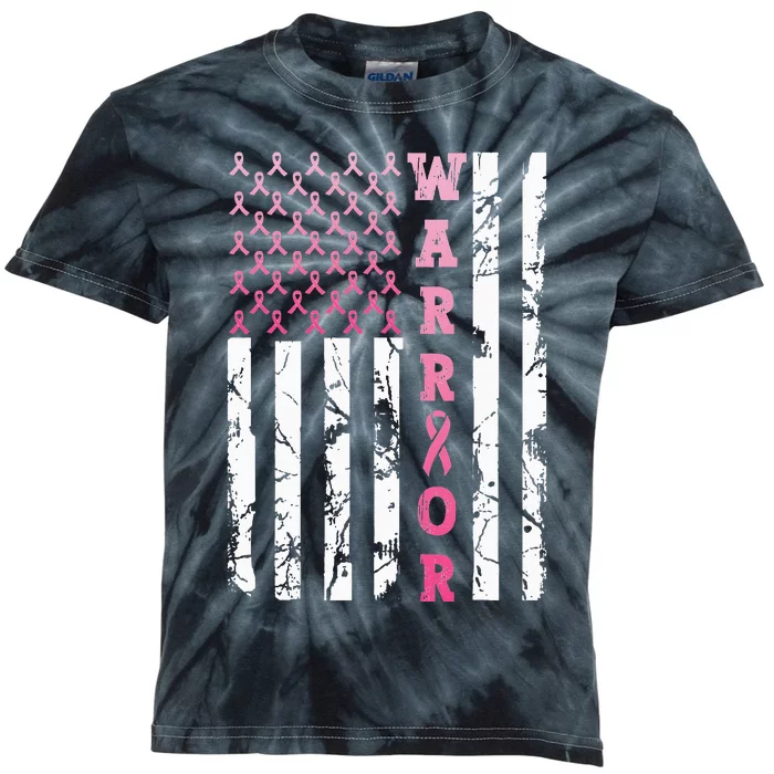 USA Pink Flag Awareness Month October Breast Cancer Warrior Kids Tie-Dye T-Shirt