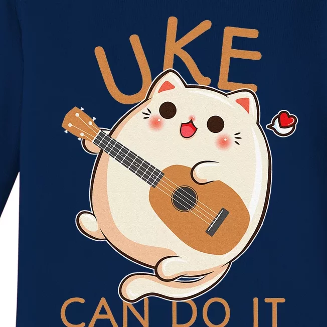 Ukulele Print Funny Uke Can Do It Cat Playing Product Gift Baby Long Sleeve Bodysuit