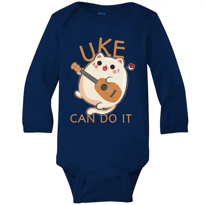 Ukulele Print Funny Uke Can Do It Cat Playing Product Gift Baby Long Sleeve Bodysuit